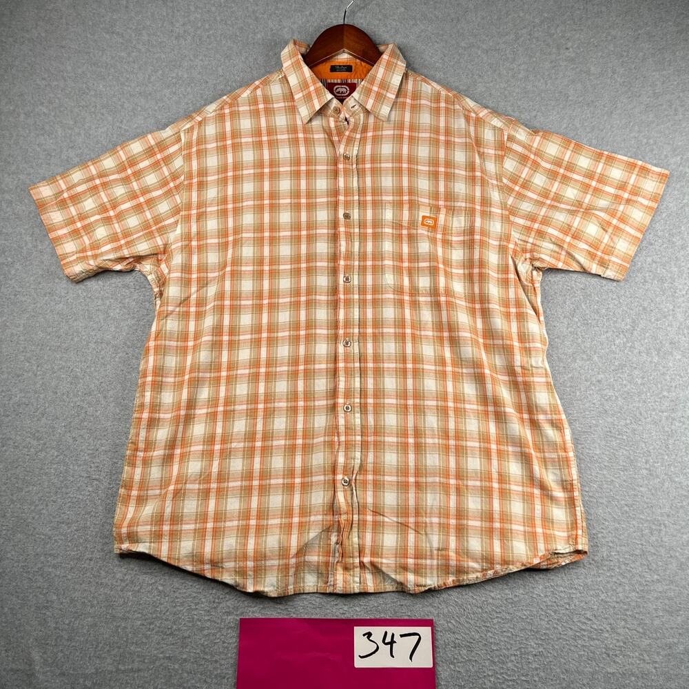 Ecko Unlimited Shirt XL The Dwyer Orange Striped Button Up Short Sleeve Mens